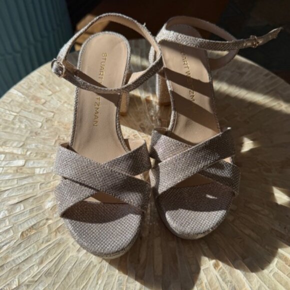 Stuart Weitzman Dayna Metallic Crisscross Platform Sandals - Picture 2 of 7